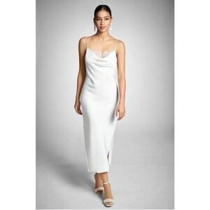 Sachin & Babi NEW Dylan Dress Cowl Neck Midi Slip Dress Ivory Button Slit Sz 0